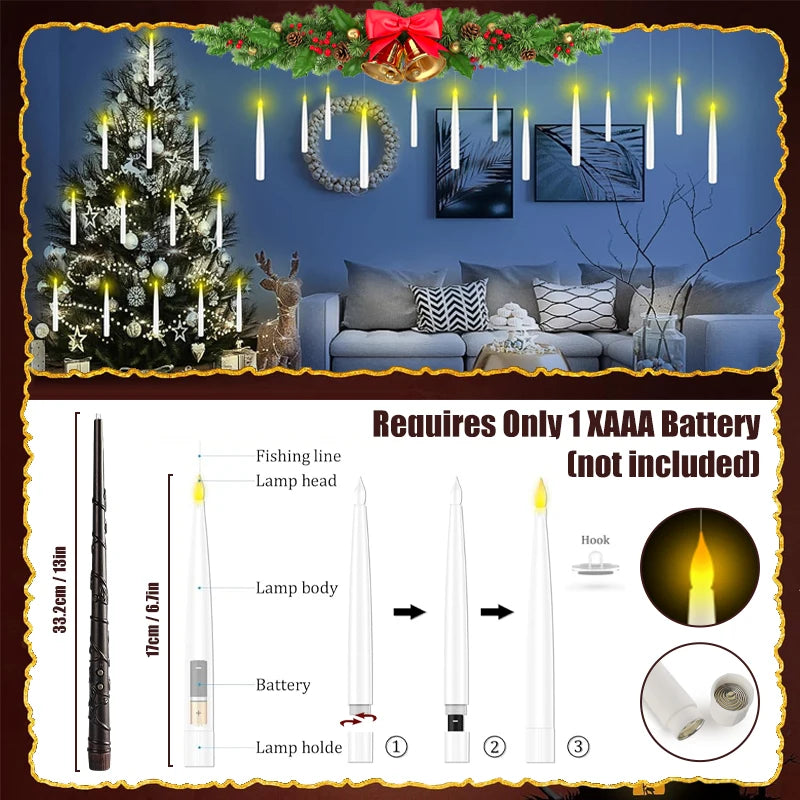 Flameless Floating Candles with Magic Wand Remote – Battery Operated