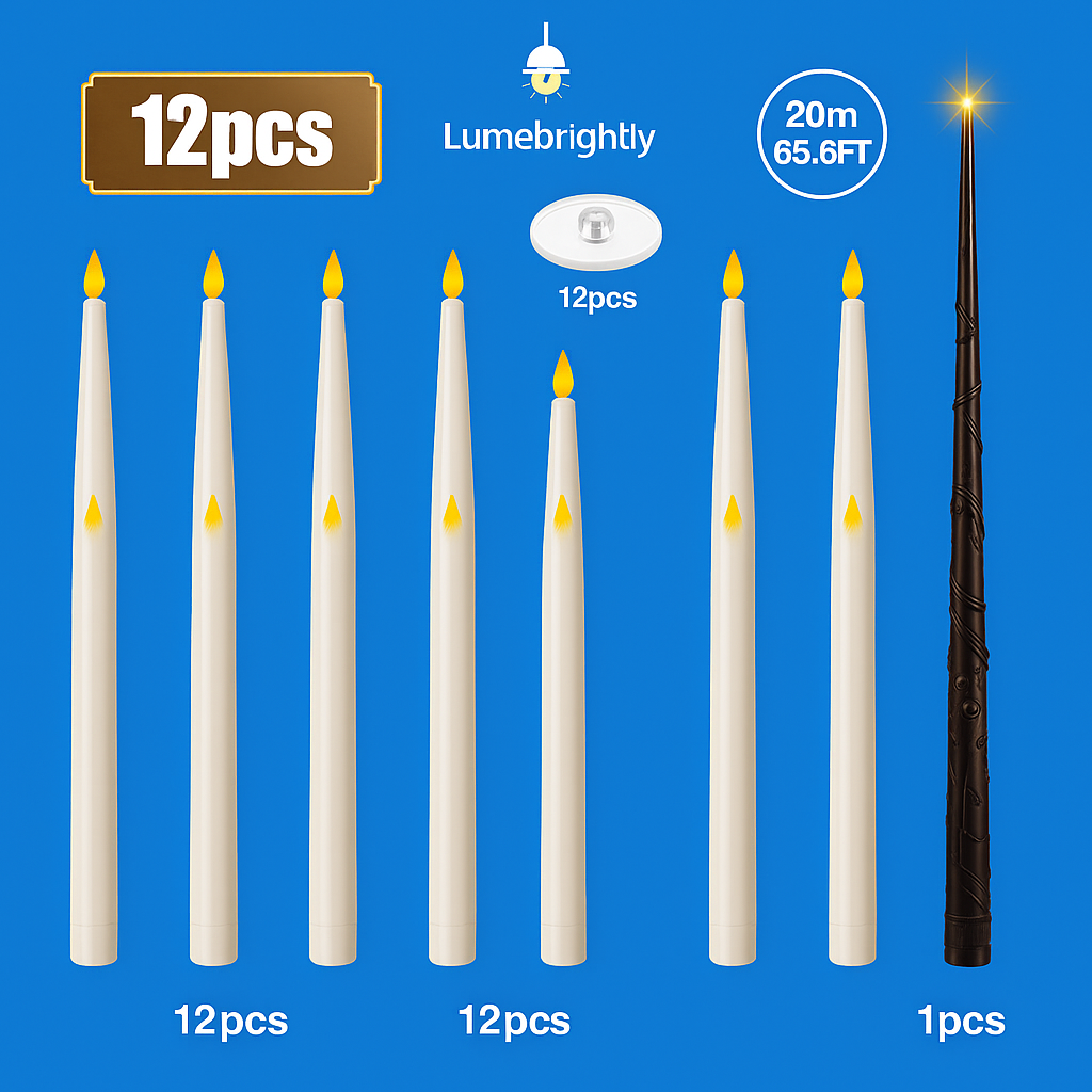 Flameless Floating Candles with Magic Wand Remote – Battery Operated