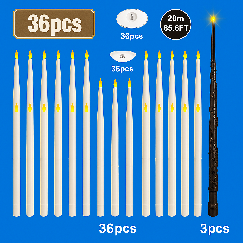 Flameless Floating Candles with Magic Wand Remote – Battery Operated