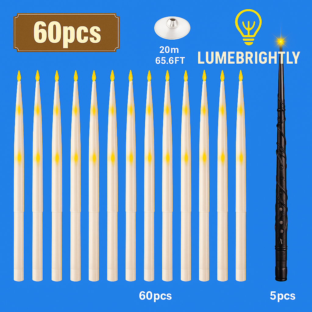 Flameless Floating Candles with Magic Wand Remote – Battery Operated