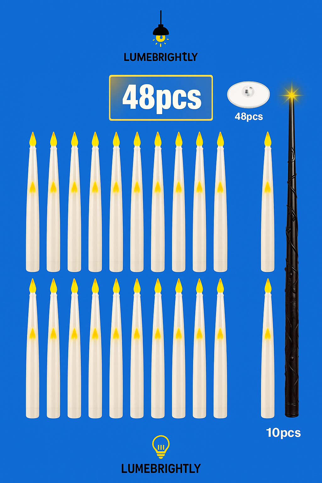 Flameless Floating Candles with Magic Wand Remote – Battery Operated