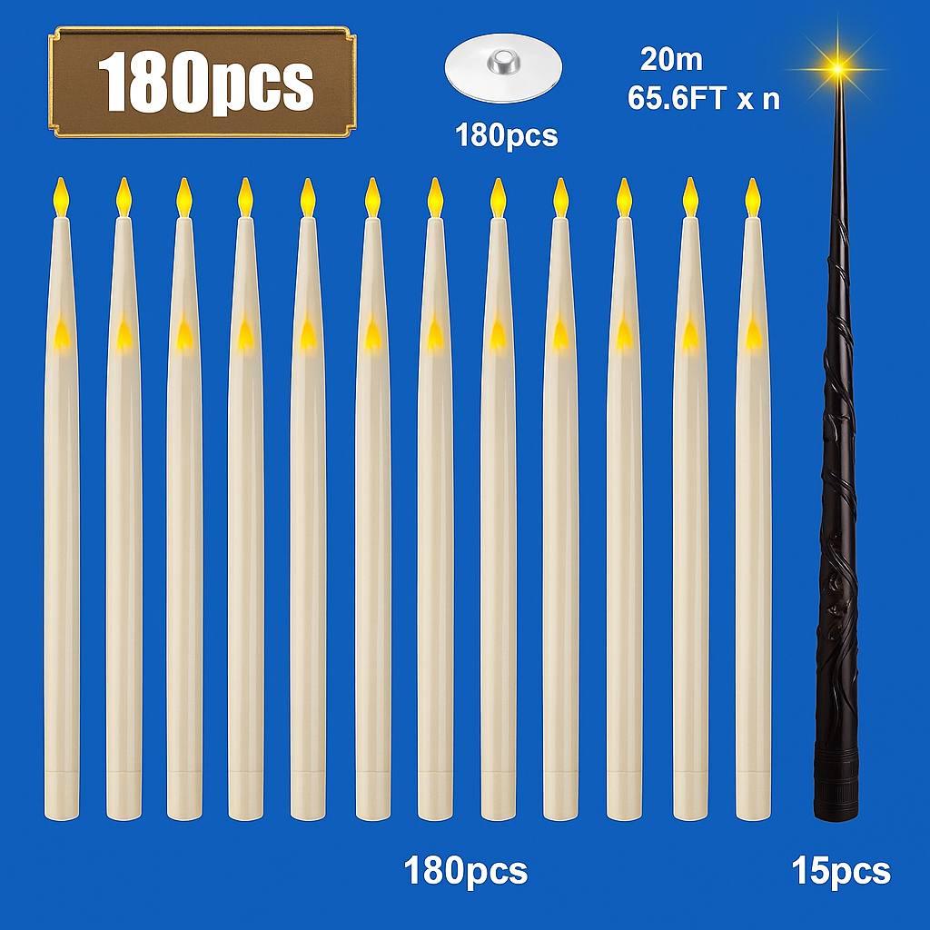 Flameless Floating Candles with Magic Wand Remote – Battery Operated