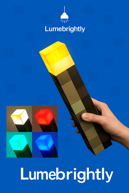 MC Game Brownstone Torch Lamp – 4-Color LED Night Light for Bedroom & Kids Room Decor