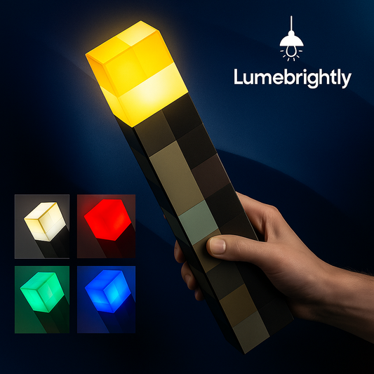 MC Game Brownstone Torch Lamp – 4-Color LED Night Light for Bedroom & Kids Room Decor