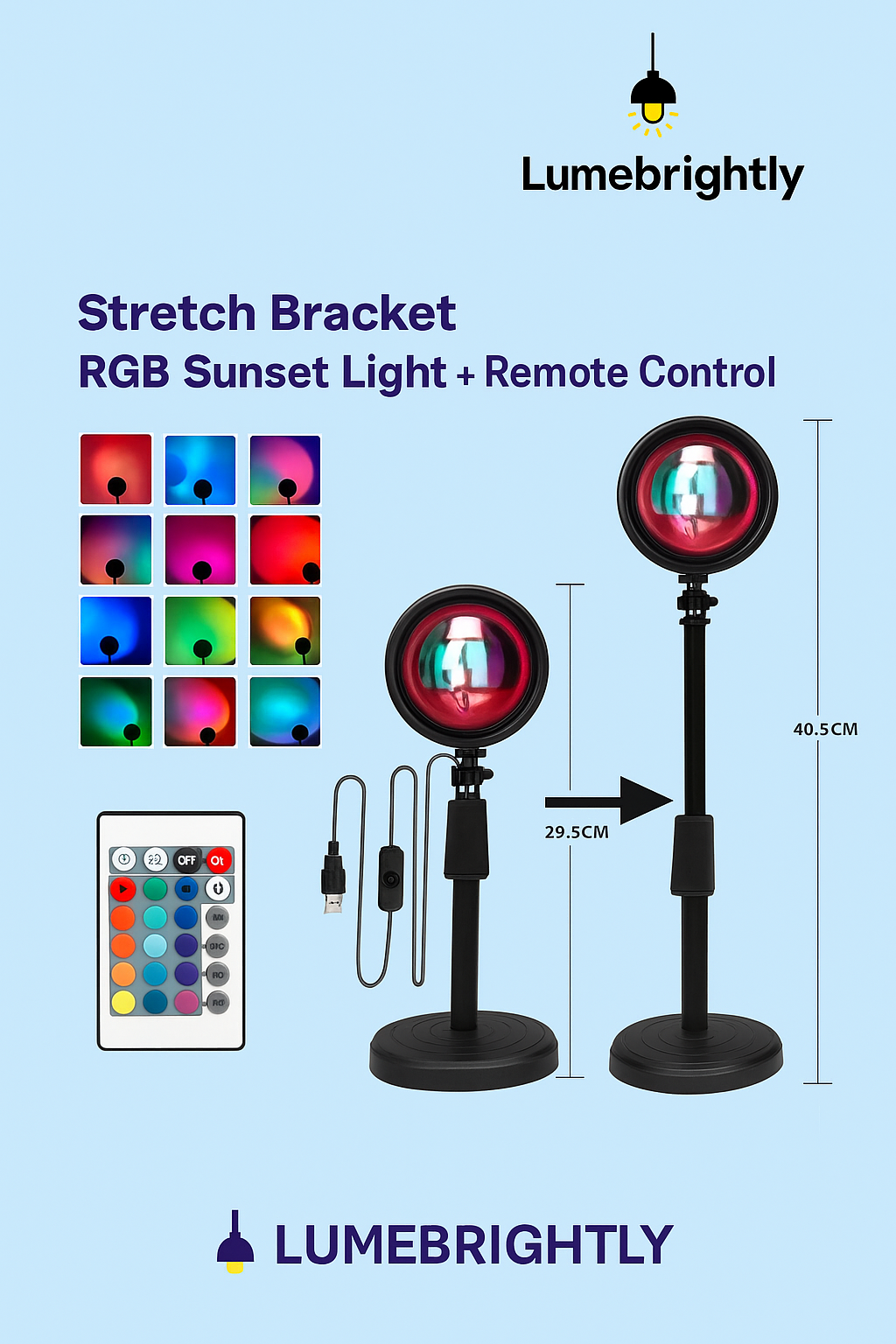 Sunset Projector Lamp – Rainbow Atmosphere LED Light for Bedroom, Wall & Room Decor