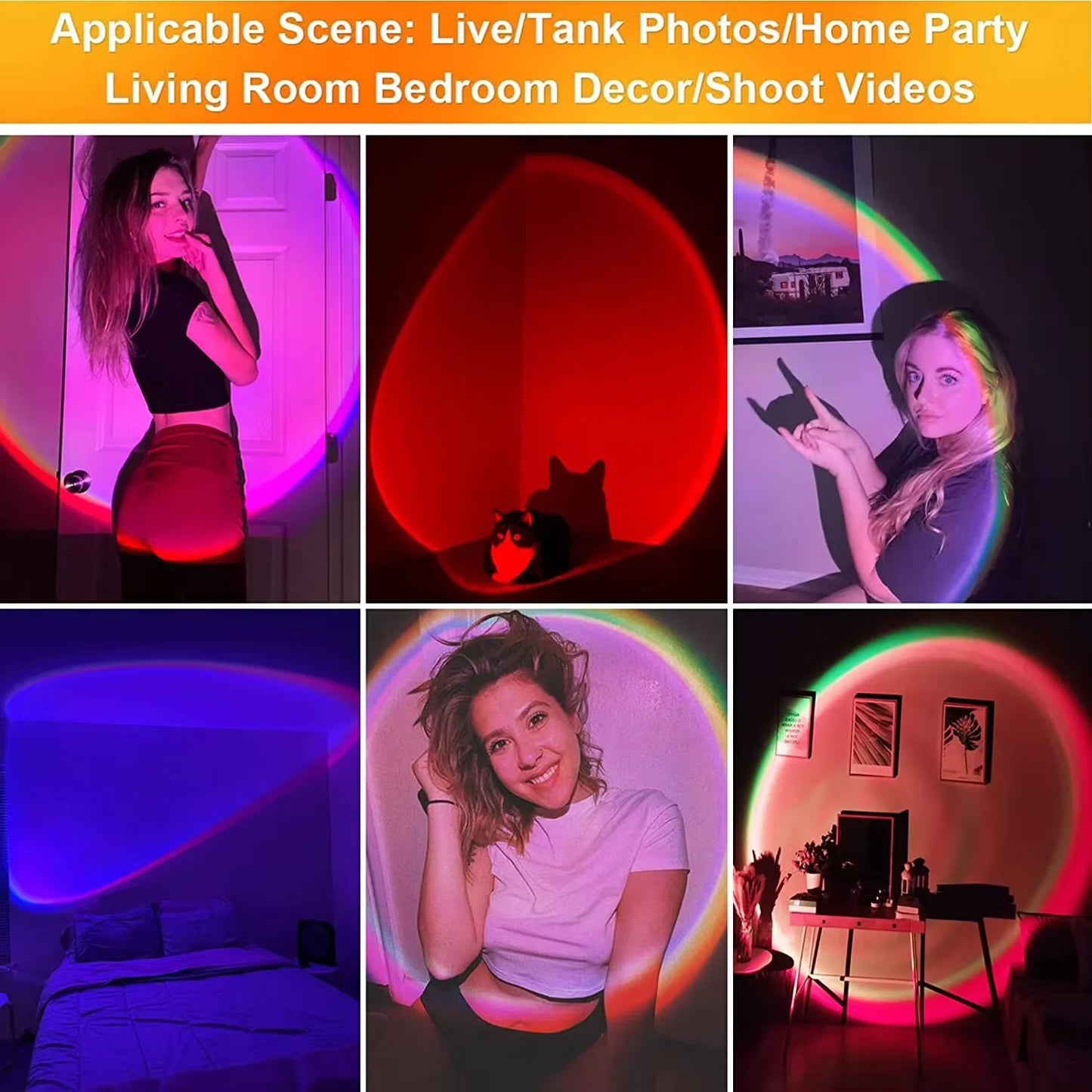Sunset Projector Lamp – Rainbow Atmosphere LED Light for Bedroom, Wall & Room Decor
